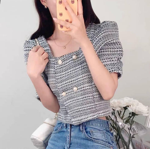 Tweed Double  Breasted Tops